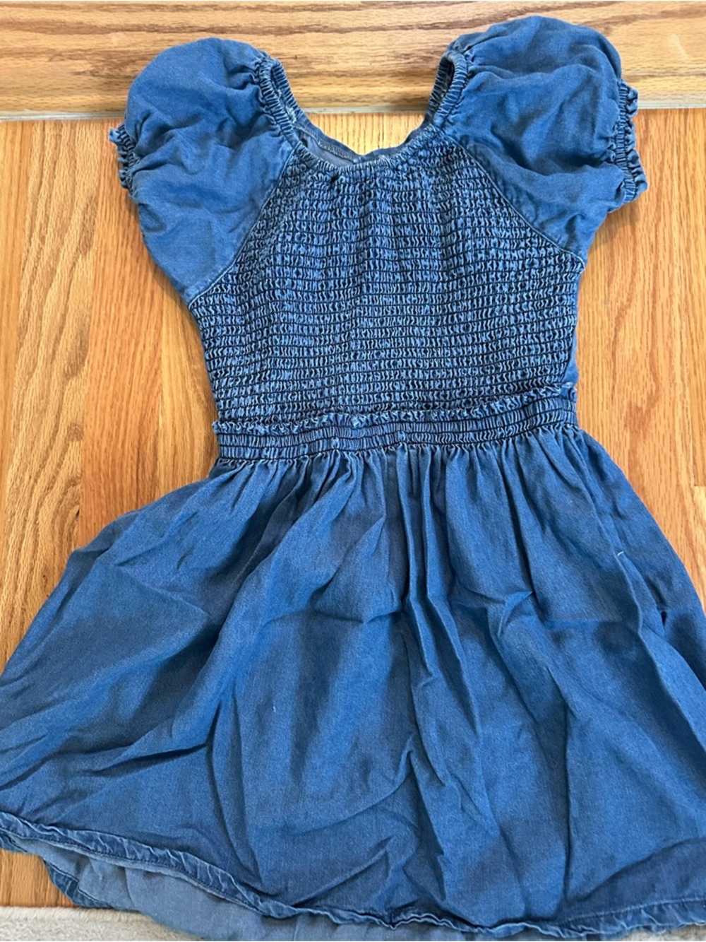 Peek Blue Smocked Puff-Sleeve Casual Kids Dress